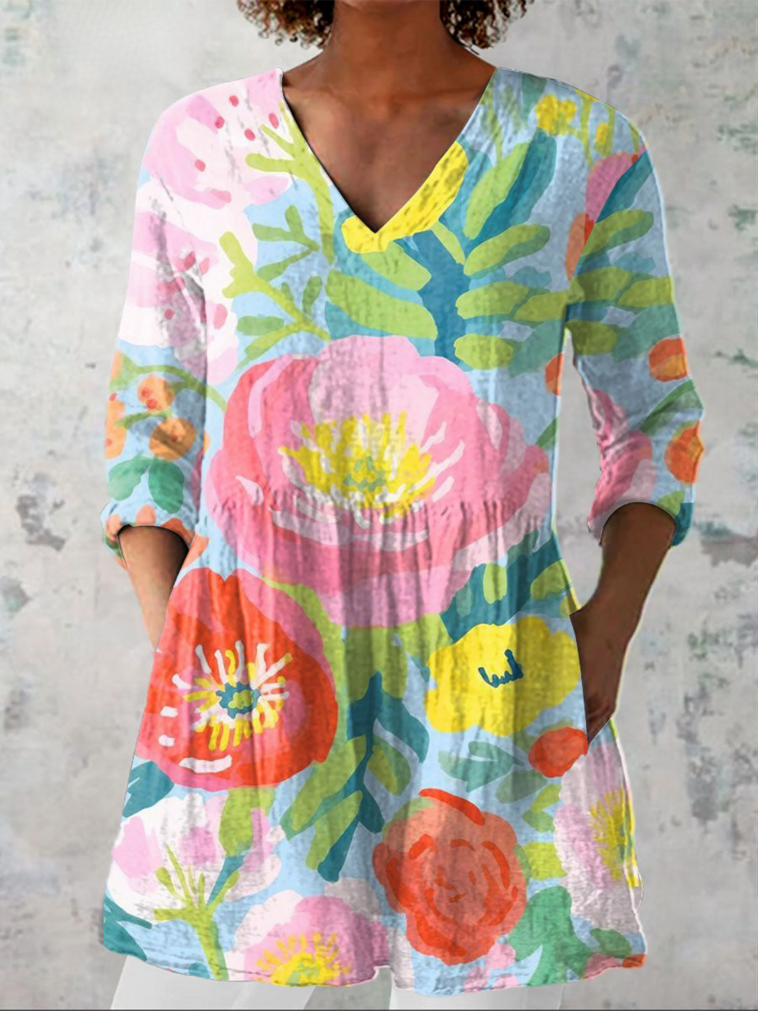 Helene | Watercolour Floral V-Neck Blouse