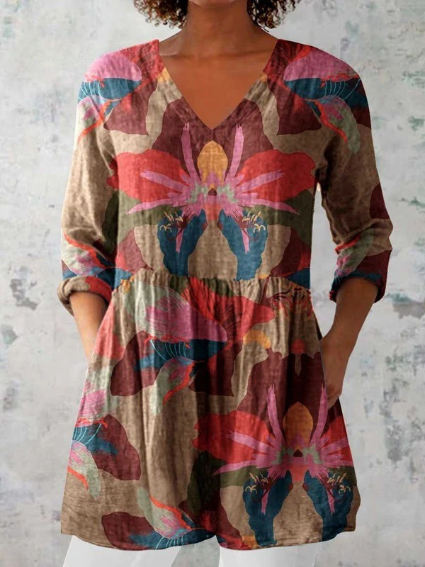 Sarah | Mixed Print V-Neck Blouse