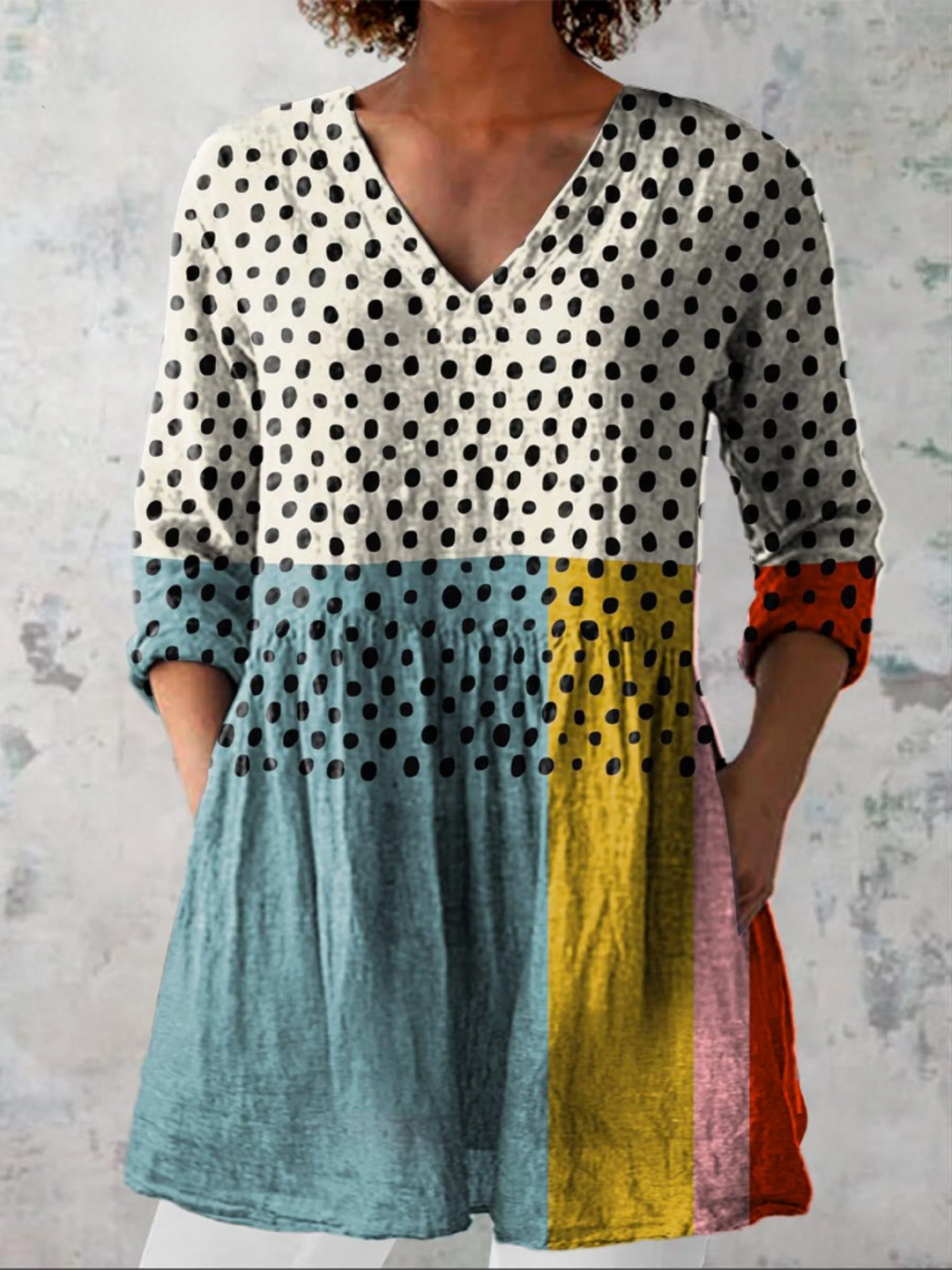 Valerie | Pastel Print V-Neck Blouse