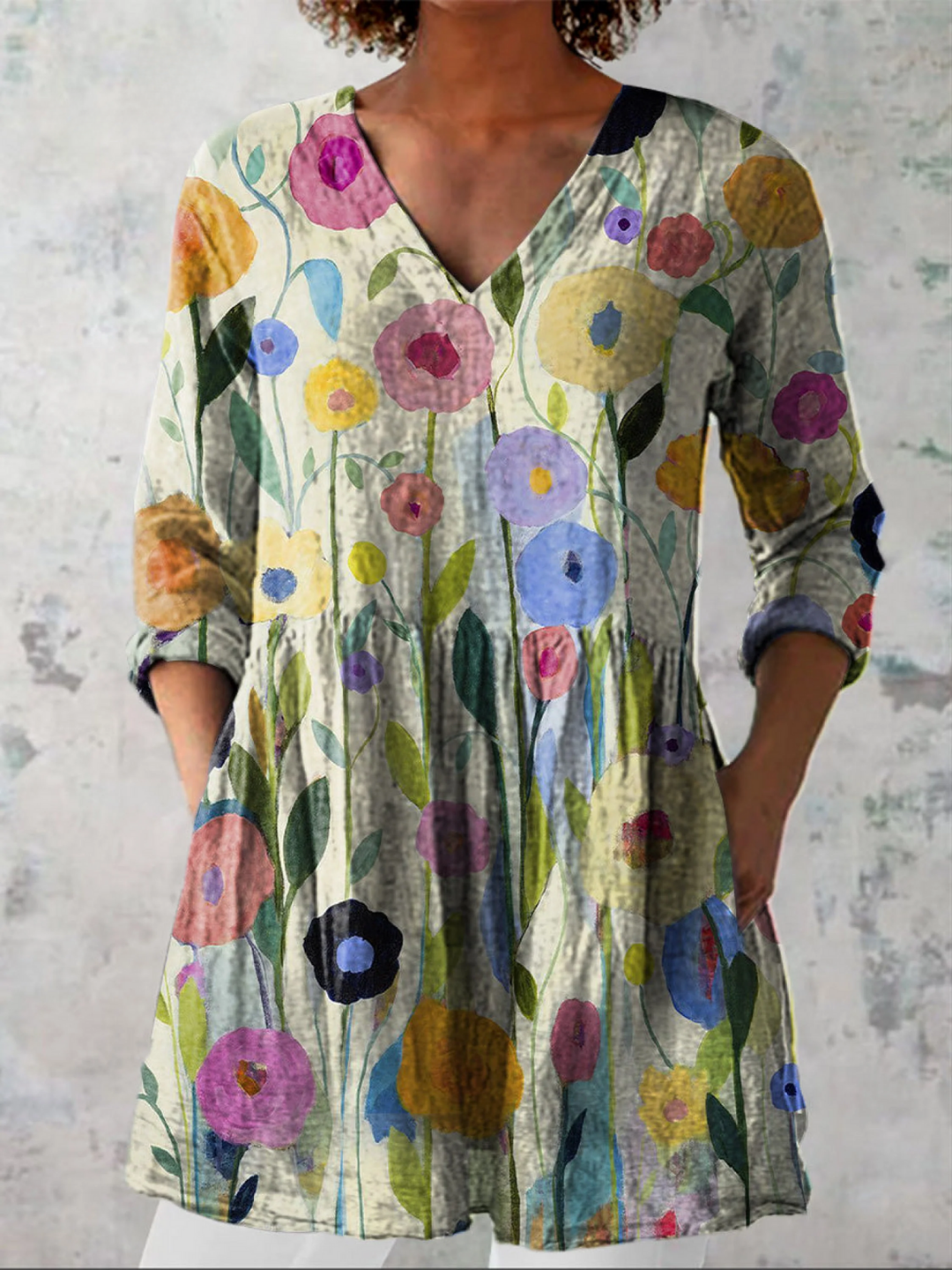 Louise | Mixed Floral V-Neck Blouse