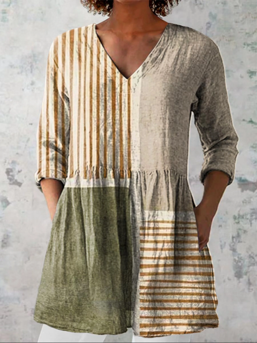 Camille | Neutral Stripe V-Neck Blouse