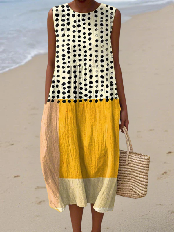 Penelope | Polka Dot Colourblock Midi Dress