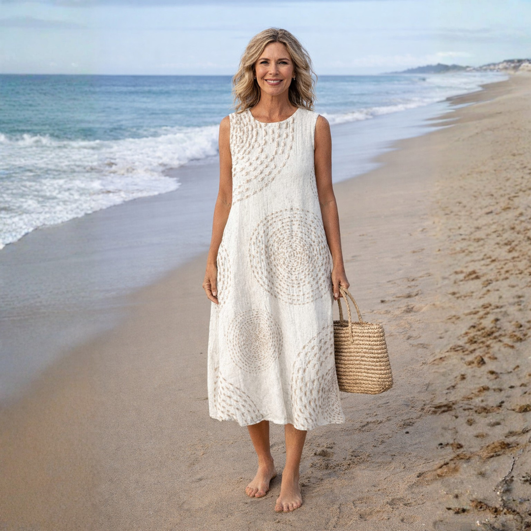 Harriet | Retro Linen-Look Casual Midi Dress