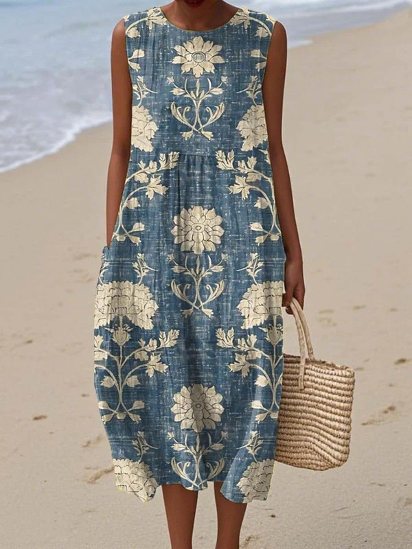 Isadora | Bohemian Midi Dress in Woven Cotton