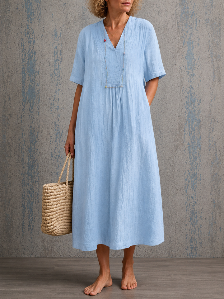 Delphine | Half Sleeve Linen Dress